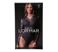 Lormar PARTY body donna a maniche lunghe con scollo a V in pizzo - nero
