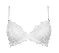 LORMAR Reggiseno Push Up Desiderio in Pizzo Senza Ferretto con Coppe Graduate a Scollatura Profonda - Coppa B Disponibile nei Colori Bianco, Nero e Noisette