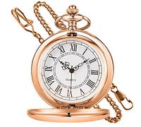 l'orologio, Classico Acciaio Liscio con Catena Numeri Romani Uomo Donna Orologi da Tasca Ciondolo Regalo di Compleanno for la Festa del papà(Rose Gold)