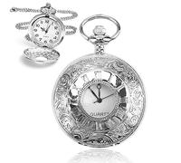 l'orologio, Numeri Romani in Stile Antico con Catena Staccabile, Pendente for Orologio Steampunk di Ispirazione Vintage da Uomo, Regalo for Compleanni anniversari Natale Festa del papà(Silver)