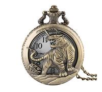 l'orologio, Orologio da taschino retrò, Orologio da taschino da uomo al quarzo, Orologio da taschino da uomo con design vintage Tiger Hollow Stile Chic in bronzo al quarzo con catena, Orologio da tasc