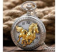 l'orologio, Orologio da taschino retrò, Orologio da taschino meccanico con catena Orologio da taschino Collana con catena, Stile cinese Fantastico zodiaco che corre Modello cavallo dorato Orologio da