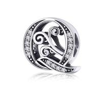 Lorrifal Iniziale Alfabeto Charms Lettera completa A-Z Lettere Solid 925 Sterling Silver Cubic Zirconia Beads Pendenti con ciondoli per Pandora Bracciali europei Collana Donna Ragazze Gioielli Regalo