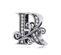 Lorrifal Iniziale Alfabeto Charms Lettera completa A-Z Lettere Solid 925 Sterling Silver Cubic Zirconia Beads Pendenti con ciondoli per Pandora Bracciali europei Collana Donna Ragazze Gioielli Regalo