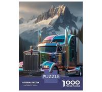 Lorry 1000 Componenti Carta Spessa Silver Semi Truck on A Mountain Highway Puzzle Familiare Facile Da Pulire Livello Di Difficoltà Equilibrato Fan Dei Rompicapo Divertente 52x38cm/1000pcs