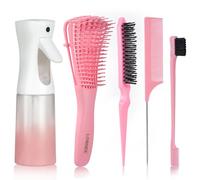 LORSEX Spazzola per Capelli Con Flacone Spray 200 ml, Districante per Capelli Naturali Afro 3-4 C, Crespi, Ondulati, Ricci, 3 Spazzole Toupier a Doppio Bordo