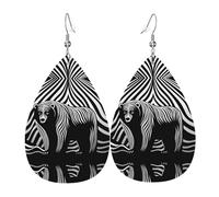 L'orso annerito. orecchini in pelle stampata su entrambi i lati int e forma di gocce d'acqua, creativo, leggero e romanzo, colori vivaci e vivaci.