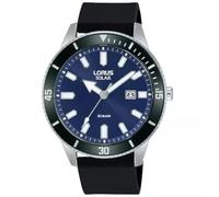 Lorus Orologio da polso analogico da uomo a energia solare, cinturino in silicone nero, RX319AX9, Nero , Cinturino