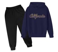 Los Angeles California - Completo autunnale in due pezzi per ragazze e bambine, 2 pezzi, con cappuccio, set coordinato con cappuccio e pantaloni della tuta, set di tuta con lettere grafiche, Marina