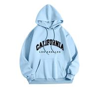 Los Angeles California - Felpe con cappuccio da donna, a maniche lunghe, con cappuccio, stampa con lettere e coulisse, cappuccio con tasca, top California Los Angeles con disegni College, Azzurro, M
