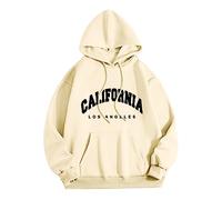 Los Angeles California - Felpe con cappuccio da donna, a maniche lunghe, con cappuccio, stampa con lettere e coulisse, cappuccio con tasca, top California Los Angeles con disegni College, Beige, S