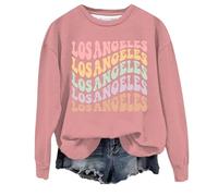 Los Angeles California Felpe da donna Girocollo Grafica Cartoon Top Casual Estetica con Disegni Abiti Lettera Cool Preppy Vestiti Autunno Country Vintage Divertente Girocollo Anime, rosa chiaro, L
