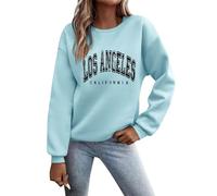 Los Angeles California Lettere Stampa Grafica Pullover Felpe per le Donne Girocollo Spalla Goccia Vestiti Girocollo Tinta Unita Personalizzato Top Casual Autunno Abiti Vintage College Y2K, Azzurro, L