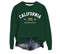 Los Angeles California Pullover Felpe da donna Girocollo Vintage Felpe Casual Cool Funny Top Grafica Girocollo Lettera Preppy College Abbigliamento Estetico Y2K Backwoods Workou, Verde scuro, XL