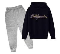 Los Angeles California - Set di 2 pezzi con cappuccio per bambina, per l'autunno, da viaggio, per bambini, con grafica e pantaloni della tuta, set da jogging per allenamento, Grigio chiaro, 13-14