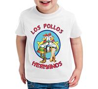 Los Pollos Breaking Walter Crystal T-Shirt per Bambini Bad Meth White TV Serie, Farbe2:Weiß;Kinder T-Shirt Größe:152/164