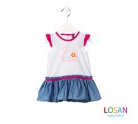 Losan - Vestito Combinato Smanicato Fucsia e Jeans - 6-9m