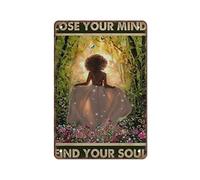 Lose Your Mind Trova la tua anima Poster Girl Magic African American Retro Targa in metallo Poster in metallo Targa vintage Coffee Bar Home Outdoor Decor Cucina Iron Painting Cafe Club Man Cave Wall P