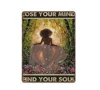 Lose Your Mind Trova la tua anima Poster Girl Magic African American Retro Targa in metallo Poster in metallo Targa vintage Coffee Bar Home Outdoor Decor Cucina Iron Painting Cafe Club Man Cave Wall P