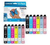 LOSMANN T080X Cartucce d'inchiostro compatibili per Epson T0801 T0802 T0803 T0804 T0805 T0806 Multipack per Stylus Photo R265 R360 R285 RX585 PX700W P50 PX650 PX810FW PX710W PX820FWD PX720WD (12-Pack)