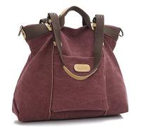 LOSMILE Borsa a mano grande in tela vintage,Borse a spalla,Borsa a tracolla in tessuto per donna/ragazza., Vino rosso, L