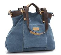 LOSMILE Borsa a mano grande in tela vintage,Borse a spalla,Borsa a tracolla in tessuto per donna/ragazza., Blu, L