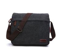 LOSMILE Borse a spalla da Uomo,Borse Messenger di tela, Borse per PC portatili, Borsa a tracolla, Per lavoro e scuola. (L-Nero)