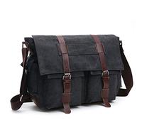 LOSMILE Uomo Tela Borsa a Spalla e Tracolla, Sacchetto del Messaggero per Laptop 15 Pollici (L, Nero)