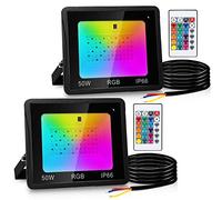 Lospitch 2 Pezzi RGB Faretto per Esterni, Proiettore RGB LED Smart 50W, FarettI Impermeabile IP66 per Esterni con 16 Colori 4 Modalità, Dimmerabile, Funzione Memoria, Luce d'Ambiente con Cambio Colore
