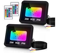 Lospitch 2 RGB Faretto da esterno 20W, lampada da esterno RGB con telecomando, faretti LED super luminosi, Proiettore LED cambia colore, impermeabile Ip66 dimmerabile per Natale, giardino, alberi
