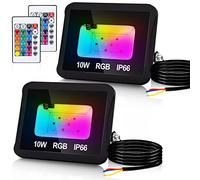 Lospitch 2er 10W Proiettore RGB con telecomando, faretto da esterno cambia colore Faretti impermeabile IP66, fai da te, 16 colori 4 modalità, per feste all'aperto Halloween Decorazione cortile