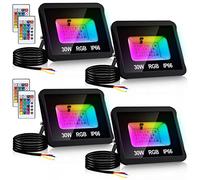 Lospitch 4 Faretto RGB 30W colorato da esterno, cambia colore LED RGB waterproof IP66, proiettore dimmerabile, 16 colori 4 modalità, funzione memoria, interno esterno corridoio palcoscenico giardino