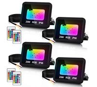 Lospitch 4er 20W faretto RGB, faretti da esterno LED con telecomando, proiettore cambia colore RGB colorato, 16 colori 4 modalità dimmerabile colorato, decorazione matrimonio albero giardino garage