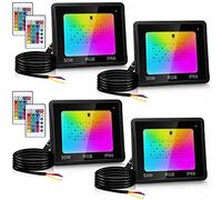 Lospitch 4X Faretto RGB da esterno, Faretti LED colorato 50W con telecomando, funzione memoria colore, 16 colori 4 modalità, luce d'atmosfera con cambio colore, giardino cortile garage interno esterno