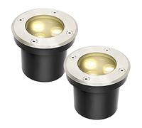 Lospitch Faretto da terra in 2 pezzi, luce da terra a LED rotonda da 3 W passabile, illuminazione da giardino per esterni impermeabile IP67 per vialetto del balcone del giardino (bianco caldo)
