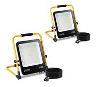 Lospitch LED faretto da costruzione 200W, 2x luce da lavoro 6000k bianco freddo, 18000LM lampada da costruzione, impermeabile IP66, per officina, cantiere garage (con spina)