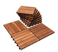 Lospitch Piastrelle in legno di acacia, per balcone, terrazze, 30 x 30 cm, 5 m², 6 listelli per piastrelle, facili da posare (55 pezzi)