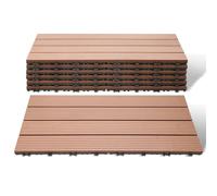 Lospitch Piastrelle in WPC, 30 x 60 cm, set da 6 per 1 m², effetto legno, per giardino, balcone, pavimenti con drenaggio e sistema a click, piastrelle di legno marrone