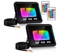 Lospitch RGB Faretto LED 30W, 2 faretti cambia colore da esterno, 16 colori e 4 modalità, DIY proiettore LED intelligente, impermeabilità IP66, con funzione di memoria, luci d'atmosfera da giardino
