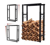 Lospitch Scaffale regolabile per legna da ardere, 9 misure, regolabile, supporto per legna da ardere con 4 ganci, supporto per legna da ardere per legna da ardere, colore nero