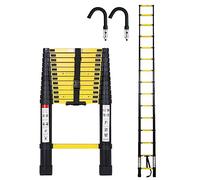 Lospitch Scala telescopica in alluminio da 4,4 m, scala multiuso con gancio staccabile, capacità di carico 150 kg, scala pieghevole portatile per giardino interno ed esterno, nero giallo