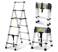 Lospitch - Scala telescopica pieghevole, 1,4 + 1,7 m, in alluminio, antiscivolo, multiuso, allungabile, telaio ad A, 4+5 pioli, portata 150 kg