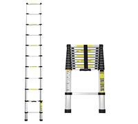 Lospitch Scala telescopica pieghevole in alluminio, 3,2 m, con meccanismo di bloccaggio a molla, portata 150 kg, per lavori di casa, tetto, giardino