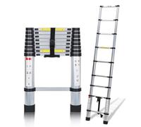 Lospitch Scala telescopica pieghevole in alluminio con gancio, 2,6 m con meccanismo di bloccaggio a molla - Carico massimo: 150 kg - Per casa, soffitta, giardino