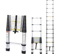 Lospitch Scala telescopica pieghevole in alluminio con gancio, 3,8 m con meccanismo di bloccaggio a molla - Carico massimo: 150 kg - Per casa, soffitta, giardino