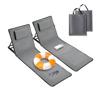Lospitch Sedia da spiaggia pieghevole leggera, set da 2 pezzi, materassini da spiaggia imbottiti, sdraio con borsa, vano portaoggetti, cuscino integrato con regolazione a 5 marce, tessuto resistente