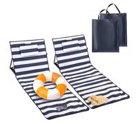Lospitch Sedia da spiaggia pieghevole, leggera, set da 2 tappetini da spiaggia imbottiti, con borsa, vano portaoggetti, cuscino integrato con regolazione a 5 marce (158 cm, blu e bianco)