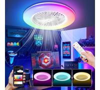 Lospitch Ventilatore da soffitto con illuminazione φ49 cm RGB LED fan luce con telecomando, timer, 6 velocità di regolazione continua ventilatore da soffitto con luce