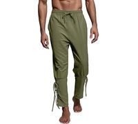 LOSSLO Pantaloni medievali da uomo in lino, pantaloni vichinghi, da uomo, lunghi, in lino vittoriano, con coulisse, pantaloni per il tempo libero, per Halloween, verde militare, 3XL