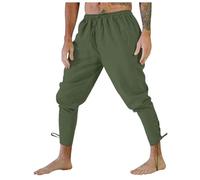 LOSSLO Pantaloni medievali da uomo in lino vichingo pirata travestimento pantaloni vittoriani pirata con tasche pantaloni per il tempo libero per costume di Halloween, verde, S
